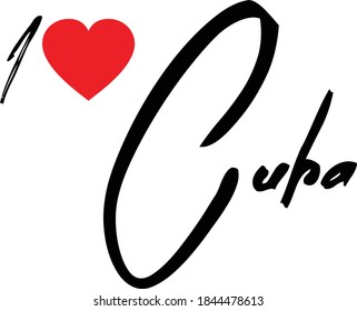 I Love Cuba Country Name Modern Brush Calligraphy Black Color Text on White Background