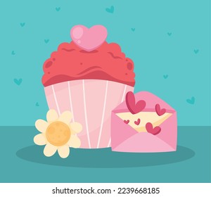 love cupcake and envelope icons