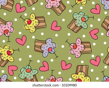 i love cupcakes (vector) - seamless tile pattern