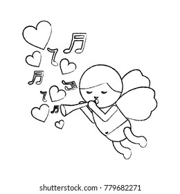 love cupid flying with trumpet music hearts romantic