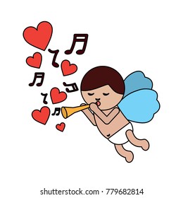 love cupid flying with trumpet music hearts romantic
