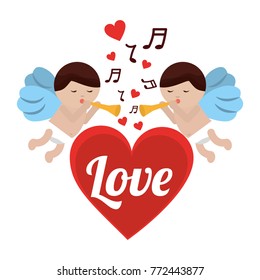 love cupid heart with trumpet music romance