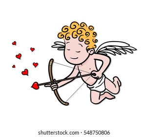 Love cupid holding a heart-shaped arrow vector cartoon illustration