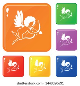 Love Cupid icons set collection vector 6 color isolated on white background