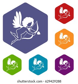 Love Cupid icons set hexagon isolated vector illustration