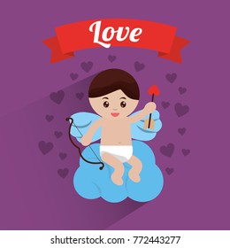 love cupid sitting in cloud hearts background