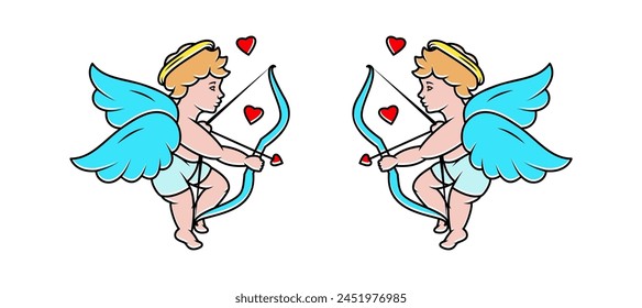 Love cupids. Cherub silhouette. Valentine's day. Love symbol. Vector illustration.