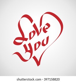 love curly calligraphy sign ribbon