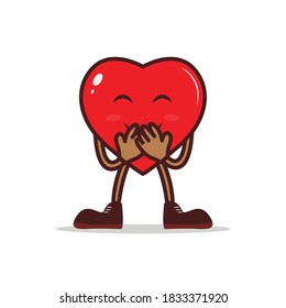 love cute cartoon character mascot red color, shy expression emoticon, element vector