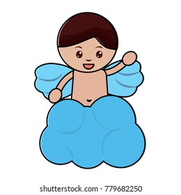 love cute cupid in cloud waving hand