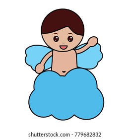 love cute cupid in cloud waving hand