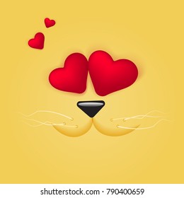 In Love Cute Emoticon cat face close up with hearts eyes. Square emoji. Isolated Vector Illustration