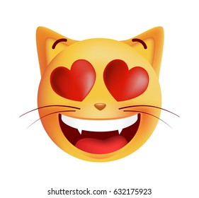 In Love Cute Emoticon Cat on White Background. Isolated Vector Illustration 