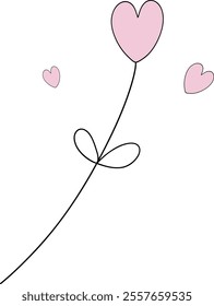 Love, cute flat flower pink heart shape for valentine's day, vector illustration