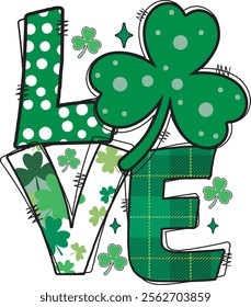 Love Cute Green St Patrick's Day Shamrock T Shirt Design