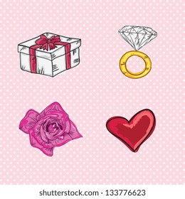 Love, cute icons ( element, objects, concepts). Vector Illustration