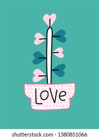 Love. Cute postcard with cactus and lettering