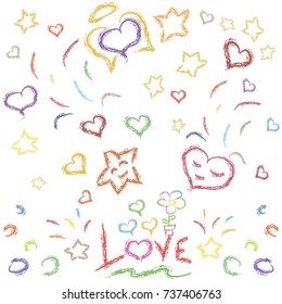 Love cute raster slogan and background with hearst and stars vector illustration