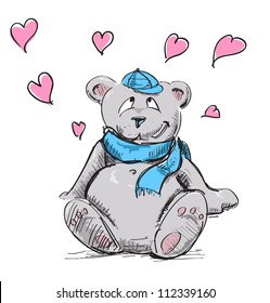 In love cute teddy bear sketch vector illustration