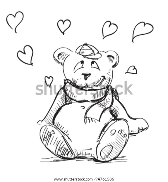 Love Cute Teddy Bear Sketch Vector Stock Vector (Royalty Free) 94761586