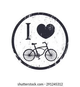 I love cycling grunge sign, vector illustration, eps10, easy to edit