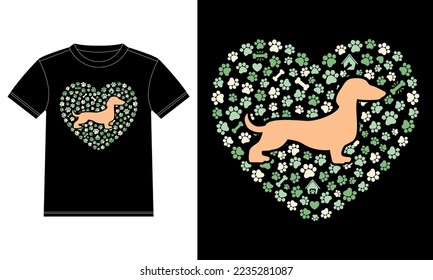 Love Dachshund T-Shirt design template, Car Window Sticker, POD, cover, Isolated Black Background
