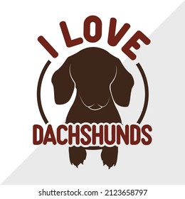 I Love Dachshunds printable vector illustration