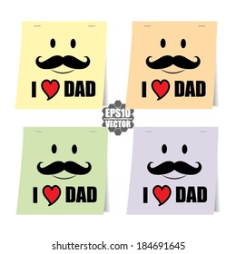 I love dad, font type red heart with signs, stickers and tags. Vector