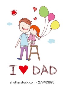 I Love Dad. Happy Father's Day Card. Daughter Kiss Daddy.