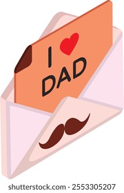 I Love Dad Letter with mustache isometric Concept, Greeting Message for Daddy Vector Icon, Happy Fathers Day Symbol, Dads Gift Elements Sign, Parents Day Stock illustration