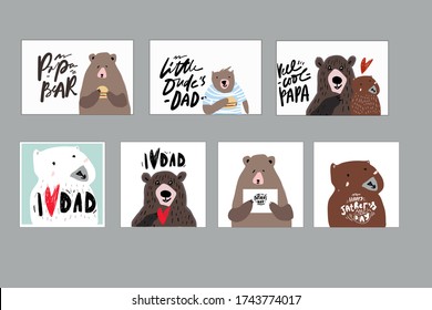 I love dad. Little dude’s dad. Bear. Flat illustration. Father's Day card.