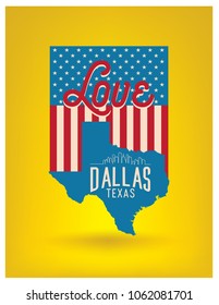 Love Dallas Texas with Map Vector EPS 10