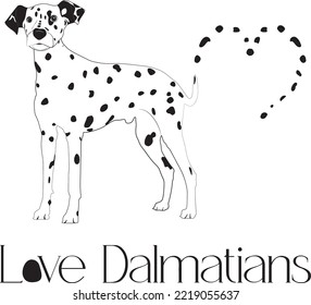Amo a los dálmatas. Dalmacia. Perro vectorial aislado.