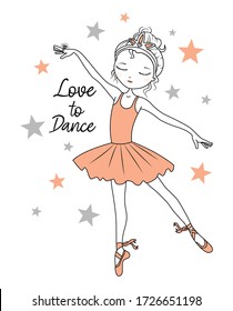 love to dance. ballet dancer. ballerina. girl graphic tees vector illustration design and other uses