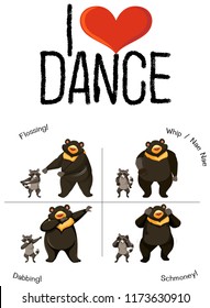 I love dance bear and raccoon illustration