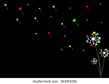 Love dandelion flying in the sky. Vector.