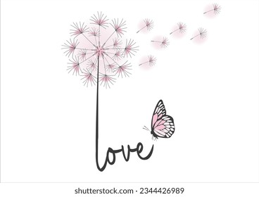 love dandelion vector hand drawn