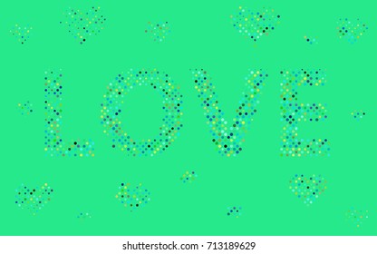 LOVE Dark Multicolor, vector modern geometrical circle abstract background. Dotted texture template. Geometric pattern in halftone style with gradient. 