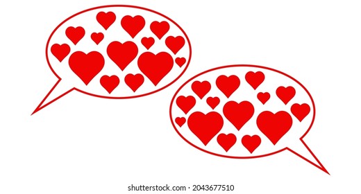 Love date icon compliments, conversation two lovers speech bubble with hearts