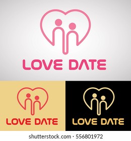 Love Date Logo Design for Valentine Day, Close Relationship of People, Man, Woman, Couple, Clan, Male, Female, Heart, Love, etc. Vector Logo Template.