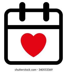 Love Date vector icon. Style is bicolor flat symbol, intensive red and black colors, rounded angles, white background.