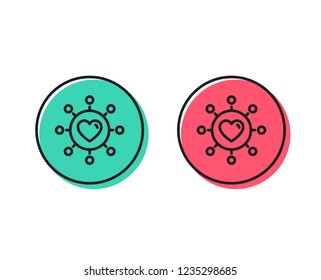 Love dating line icon. Relationships network sign. Valentines day or Heart symbol. Positive and negative circle buttons concept. Good or bad symbols. Dating network Vector