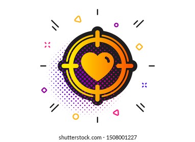 Love dating symbol. Halftone circles pattern. Heart in Target aim icon. Valentines day sign. Classic flat valentine target icon. Vector