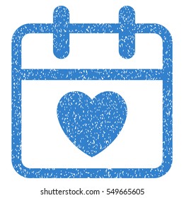 Love Day grainy textured icon for overlay watermark stamps. Flat symbol with scratched texture. Dotted vector cobalt ink rubber seal stamp with grunge design on a white background.