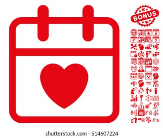Love Day icon with bonus calendar and time management clip art. Vector illustration style is flat iconic symbols, red color, white background.