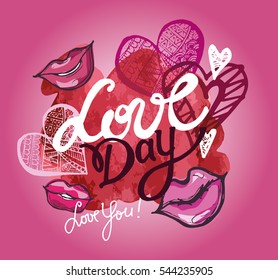 Love Day illustration. Kiss. Love you. Red lips.