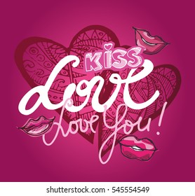 Love Day illustration. Kiss. Love you. Red lips.