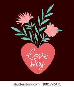 love day lettering and bundle of roses on heart vector illustration design