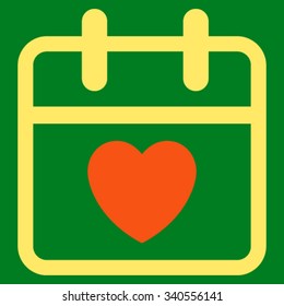 Love Day vector icon. Style is bicolor flat symbol, orange and yellow colors, rounded angles, green background.