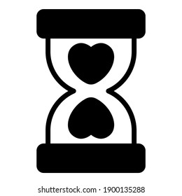amor, línea muerta, icono del vector negro del reloj de arena